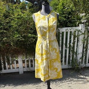 Boden Women’s Yellow and White Paisley Button-Down Sleeveless Cotton Sundress